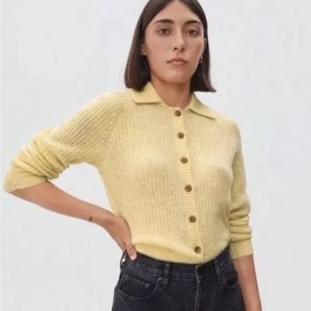 Everlane The Alpaca Collared Cardigan Wool Blend Button Front Size Xs Yellow Nwt